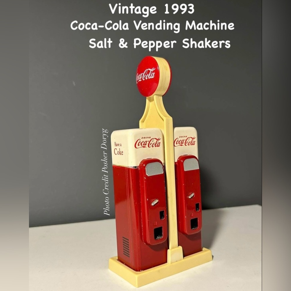 Vintage 1993 Coca-Cola Red and Cream Vending Machine Salt & Pepper Set